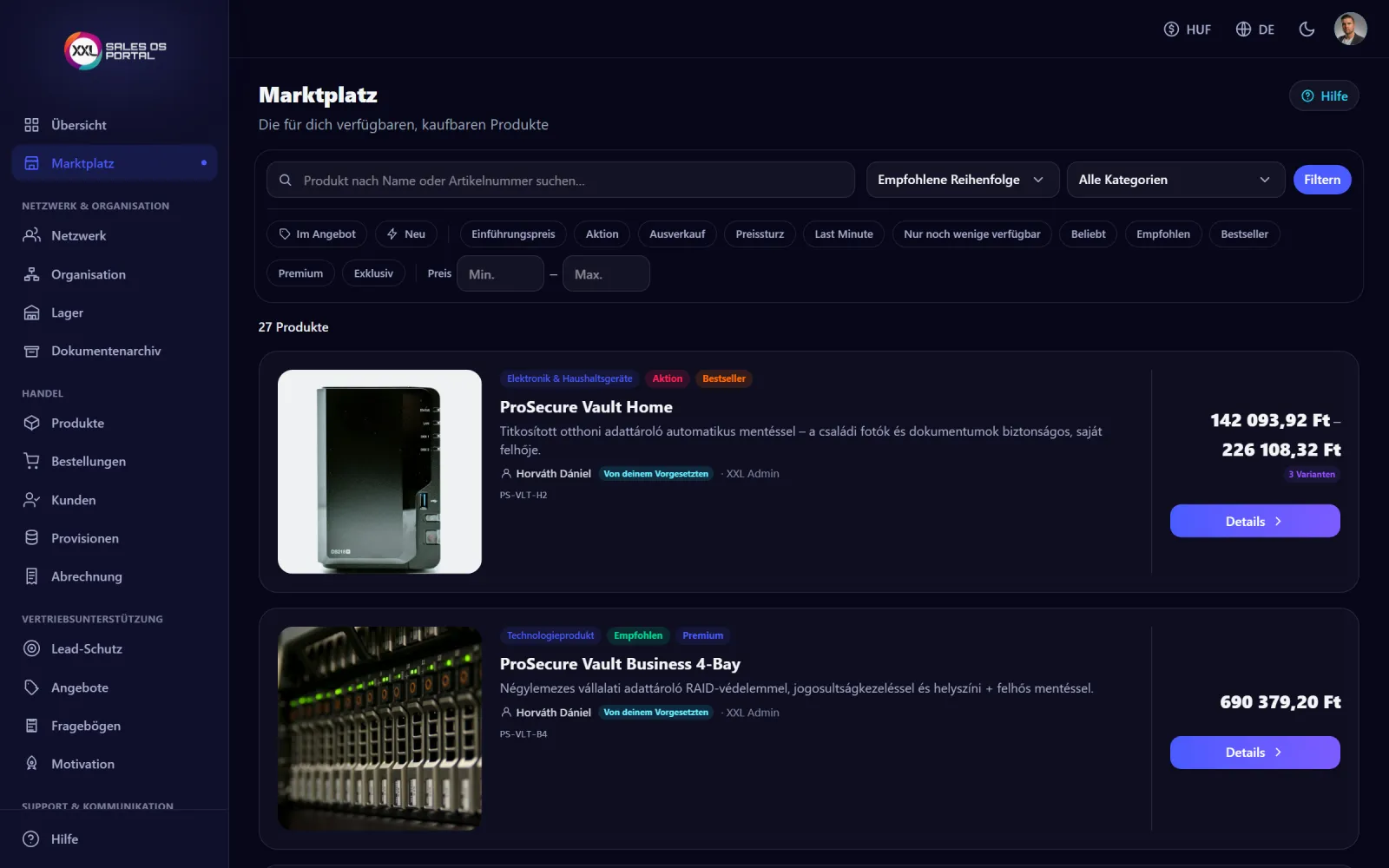 Bildschirmfoto aus dem System: Wiederverkäufer · Integrator
