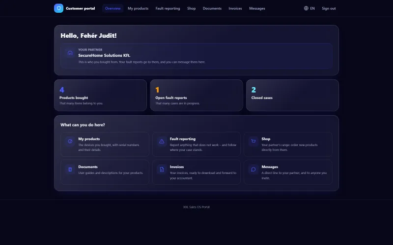 Screenshot from the platform: Customer portal