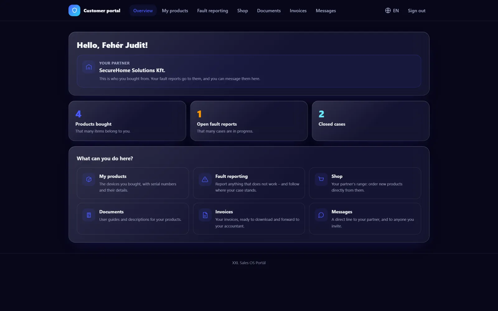 Screenshot from the platform: End customer