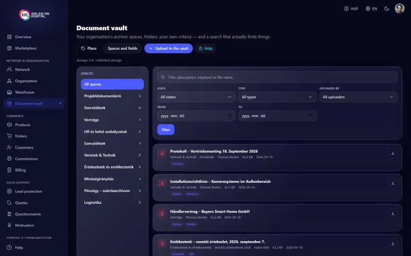 Screenshot from the platform: Document vault