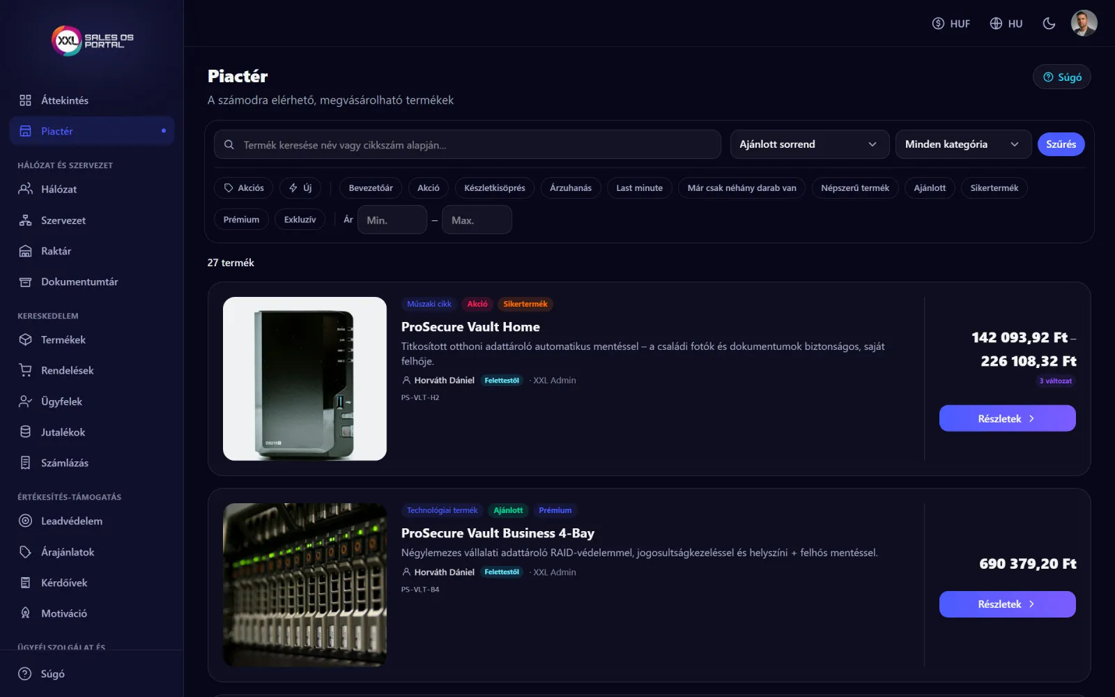 Képernyőkép a rendszerből: Viszonteladó · integrátor